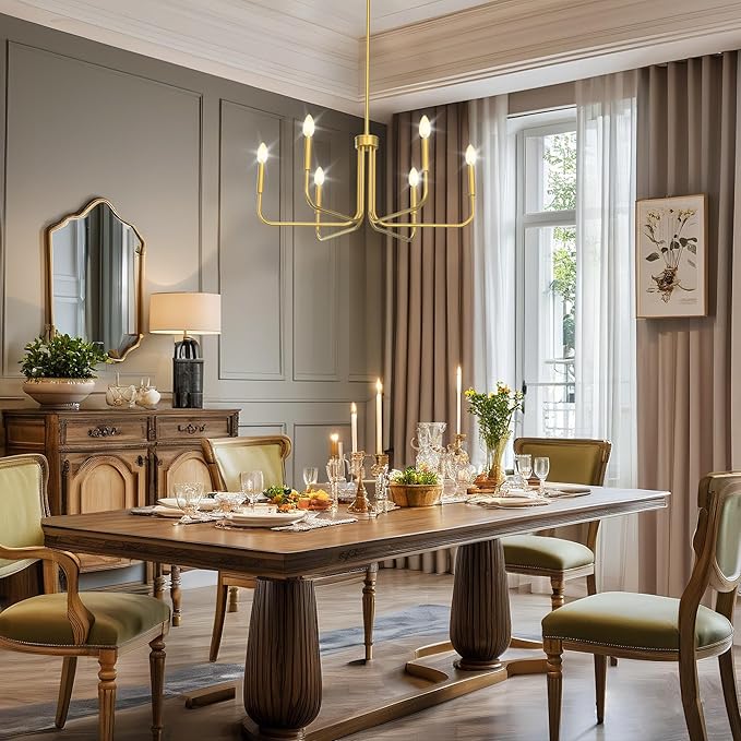 DORESshop Modern Chandelier for Dining Room, 6-Light 28" Gold Farmhouse Chandelier for Dining Room, Dining Light Fixtures Over Table for Bedroom Hall Kitchen Living Room