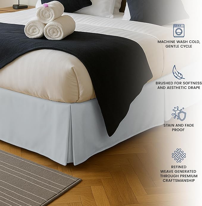 Queen Bed Skirt, Hides Under-Bed Storage 16 Inch Drop, Pleated, Light Grey | Easy Fit Design, Shrinkage & Fade Resistant, Hotel Style, Microfiber Durable Fabric, Machine Washable