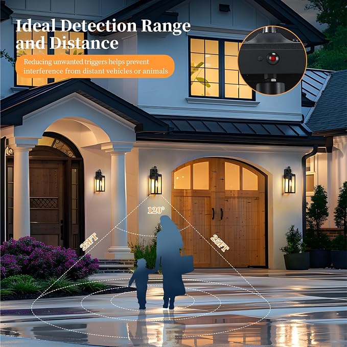 18'' Large Motion Sensor Outdoor Lights, Dusk to Dawn Porch Light | 2 Packs Exterior Lighting Fixtures, Modern Black Outdoor Sconces for House, Outside Farmhouse Wall Lanterns for Garage