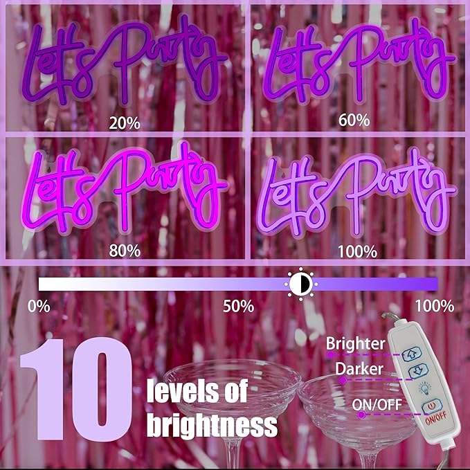 Let's Party Neon Sign,Adjustable LED Neon Lights powered by USB,Wall Decor Art Decorative Lights for Birthday Party,Wedding Party,Prom(Pink)