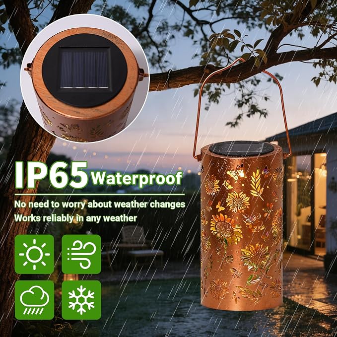 Colorful Solar Lanterns Outdoor Waterproof, Garden Decor Gifts for Women Mom Grandma - LED Colorful Sunflower Solar Powered Lights Metal Hanging Lantern for Outside Garden Patio Yard Lawn Porch Decor