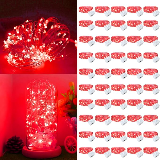 50 Pack Fairy Lights Battery Operated, 7ft 20 LED 3 Modes Speed Twinkle Mini String Lights Waterproof Silver Wire Firefly Starry Lights for Mason Jars Wedding Party Christmas Decorations