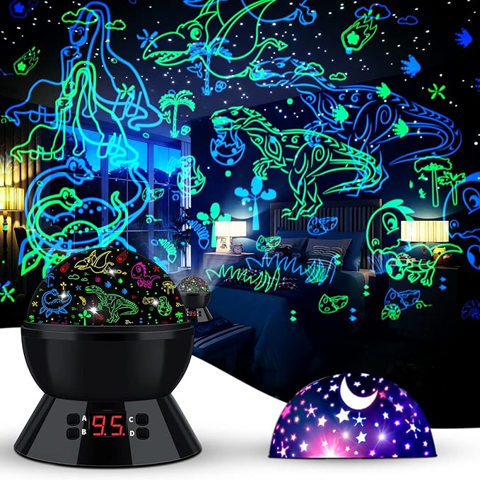 Dinosaur Night Light Projector for Kids Toys for Boys Room, 360 Degree Rotation with 17 Colors Dino Projection Light for Toddler Nightlight Lamp Christmas Gifts Dinosaur Toys for Kids 3-5