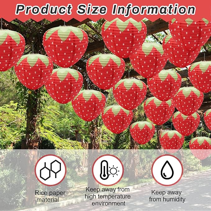 4Pcs Strawberry Paper Lanterns, Windspeed Large Strawberry Paper Lantern Hanging Decor 3D Strawberry Decoration Hanging For strawberry Birthday party decorations 8 inch, 12 inch (red)