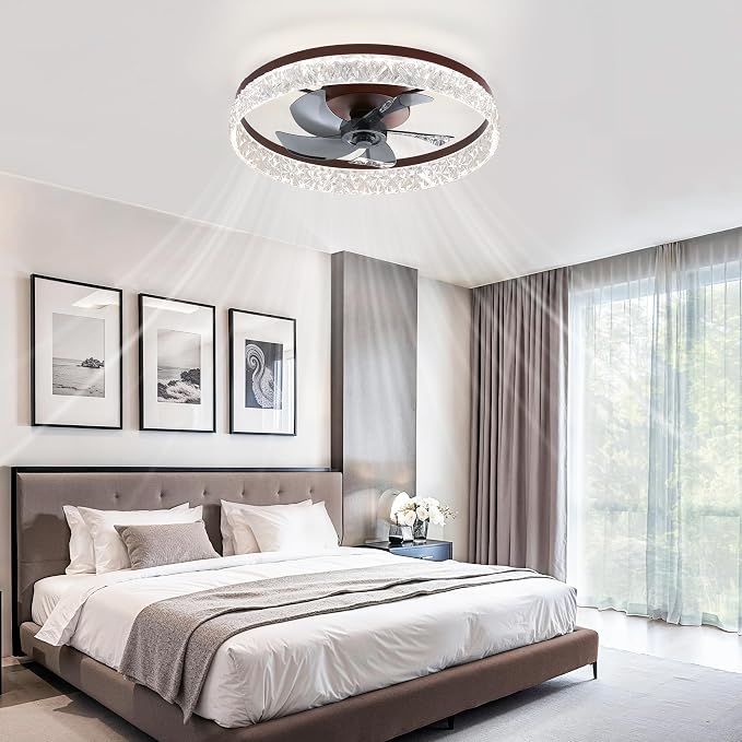 LEDIARY 22" Ceiling Fans with Lights and Remote, Fandelier Brown | 3CCT, 6 Speeds, Dimmable Low Profile, Flush Mount Ceiling Fan, Timer, Reversible, Memory, Bedroom, Living Room, Kitchen