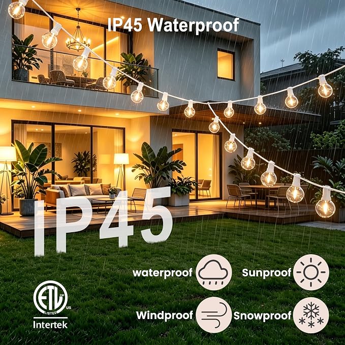 Outdoor-String-Lights with Remote 102FT Waterproof lights for Outside Patio | 1FT Bulbs Apart, White Cord String Lights, Connectable Dimmable Patio Lights with Remote,Timer, 3 Modes for Backyard,Bistro
