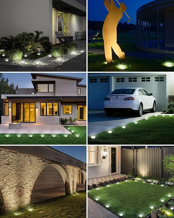 btfarm 4 Pack Solar Lights Outdoor, 8 LED Solar Ground Lights IP65 Waterproof Flat Solar Disc Light, Pathway Lights for Garden Lawn Patio Yard Path Landscape, Cool White