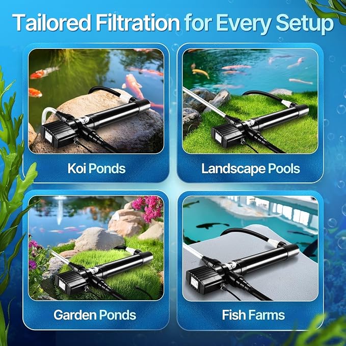 Flexzion 55W UV Pond Light Clarifier for Outdoor Koi Ponds | 55W Uv Light for Pond Clarifier, 5000L/H Flow