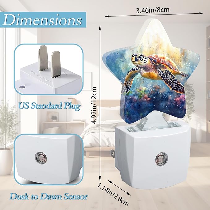 Sea Turtle Watercolor Night Light,Plug-in Wall Led Night Lights Decor for Boys Girls Room,Dusk to Dawn Sensor Wall Lamp for Bedroom/Bathroom/Hallway,0.5w