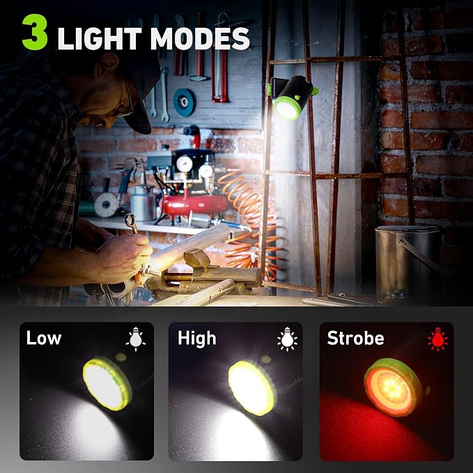 4-Pack Rechargeable LED Clamp Work Light, Magnetic Base & Clamp | 360°Adjustable Spotlight, Clip Light for Garage, BBQ, Car Repair, Household & Emergency Use
