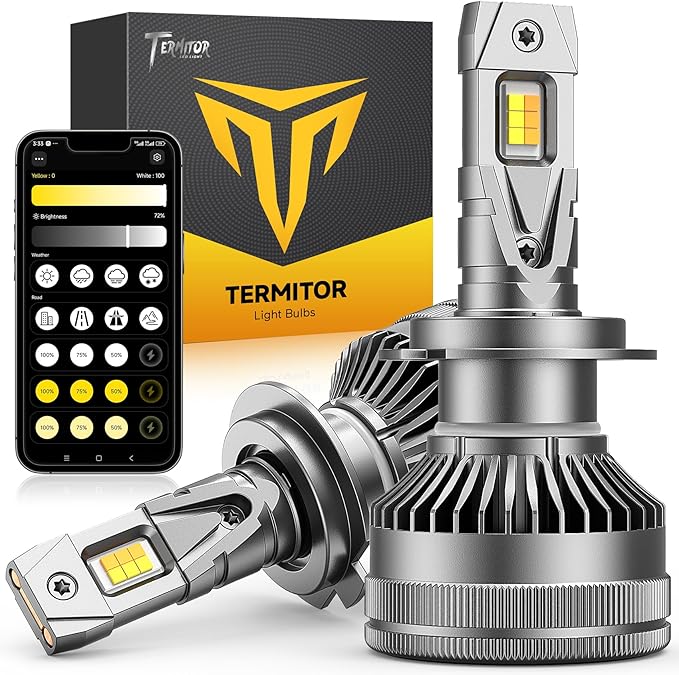Smart H7 Light Bulb, 0-80,000LM 1500% Super Brighter, App-Controlled Dimming & Color Temperature, 3000K Yellow to 6500K Cool White for Bluetooth H7 Fog Light, Plug and Play, Pack of 2