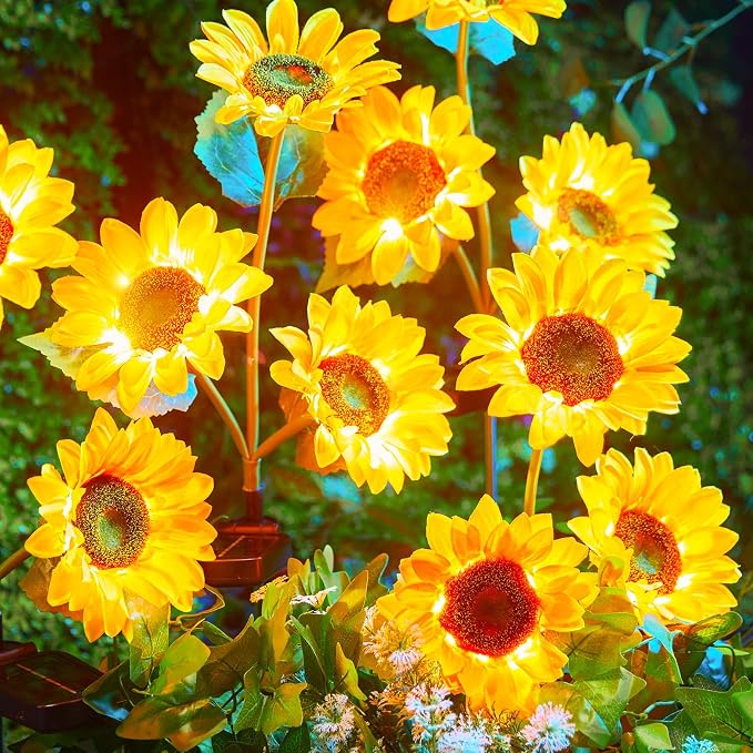 Brightown Solar Garden Lights, 4 Pack Sunflowers Flower Lights Waterproof | Larger & Realistic Sunflowers, Bigger Solar Panel, Waterproof LED Solar Lights Outdoor for Yard Garden Lawn Pathway Decor