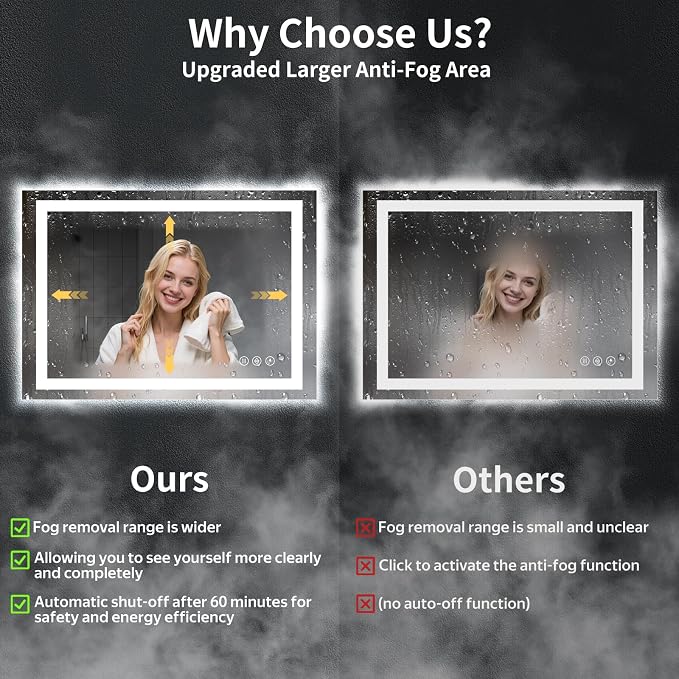 24"x42" LED Bathroom Mirror with Lights, Anti-Fog, Backlit+Frontlit | CRI 95, Stepless Dimmable, 3 Colors Lighting, Shatterproof Tempered Glass, HD Reflection, Memory, (Horizontal/Vertical)