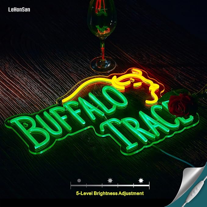 Whiskey Neon Sign for Bar Wall Decor, Buffalo Whiskey Dimmable Light Up Bar Signs for Man Cave Room Decor Bar Shop Pub Bistro Party Hotel Game Room Decor Gifts, USB Powered