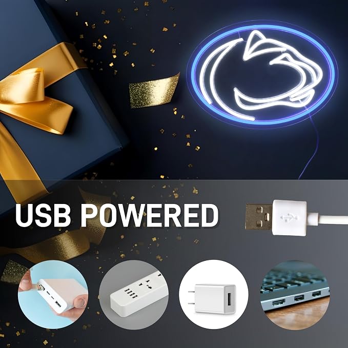 Pen State Neon Sign for Room Decor Neon Light LED Team Sign Sports Neon Sign for Man Cave Wall Decor University Dormitory Decoration USB Powered Dimmable 15.2"*10.8"
