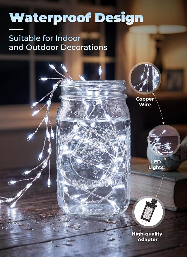 Flowing Fairy Lights Plug in with 14 Modes, 10FT 388LED Twinkle String Lights Indoor, Christmas Tree Lights Indoor Waterproof for Bedroom Christmas Home Room Decor, Cool White