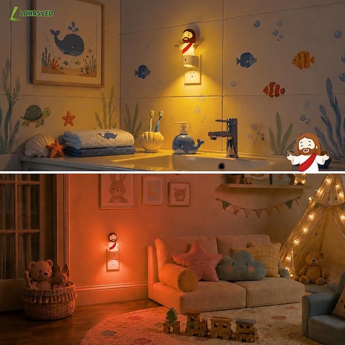 L LOHAS LED Night Light for Kids,[2-Pack] Jesus Night Light,Color Changing | LED Night Light with Dusk to Dawn Sensor, Christmas, Birthday Gift Nightlight for Girls & Kids, Room Decor