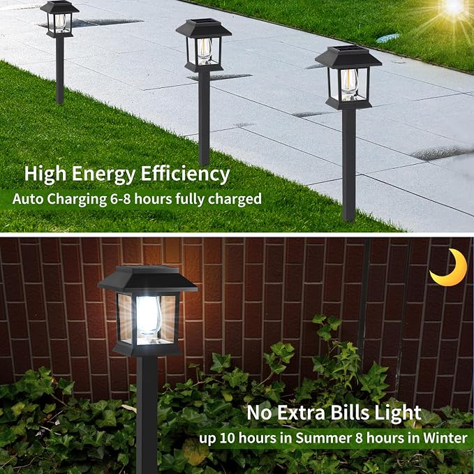 Solar Lights Outdoor, 6 Pack 6000K Waterproof Auto On/Off Solar Pathway Lights for Garden, Landscape, Path, Yard, Patio, Driveway, Walkway Decor