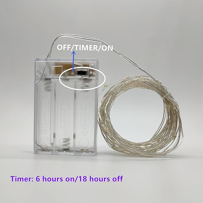 Timer Led String Light,2 Pack Mini Battery Powered Silver Wire Starry Fairy Lights,Battery Operated Lights for Bedroom,Christmas,Parties,Wedding,Christmas Gift Decoration(5m/16ft Warm White)