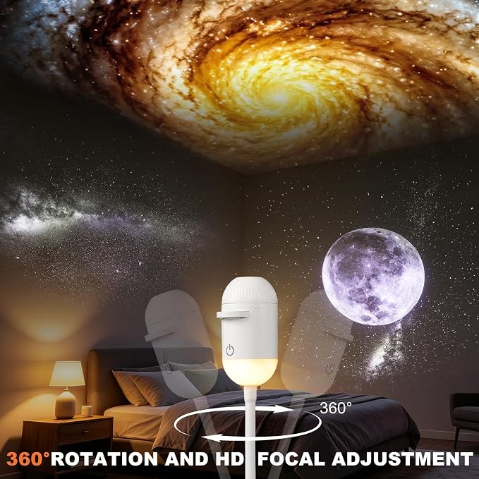 2-in-1 Galaxy Projector Night Light,USB Star Projector with Adjustable Brightness,Mini LED Wall Projection Lamp,360° Rotation Mini Galaxy Light Projector for Bedroom Ceiling Wall Room Deco