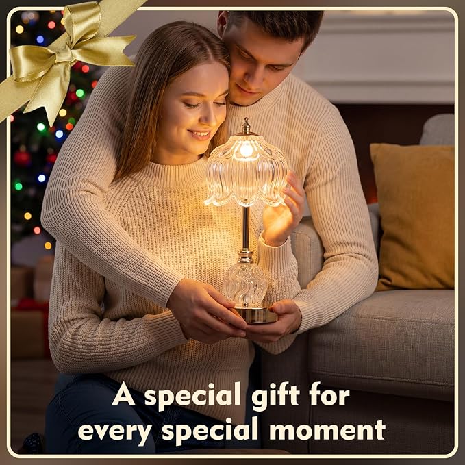 Flower Battery Operated Rechargeable Lamp Cordless, Lily, Clear | Small, Vintage, Gold, Wireless, LED, Dimmable, Table, Home Decor, Bedroom, Bedside, Nightstand, Birthday Gifts for Women