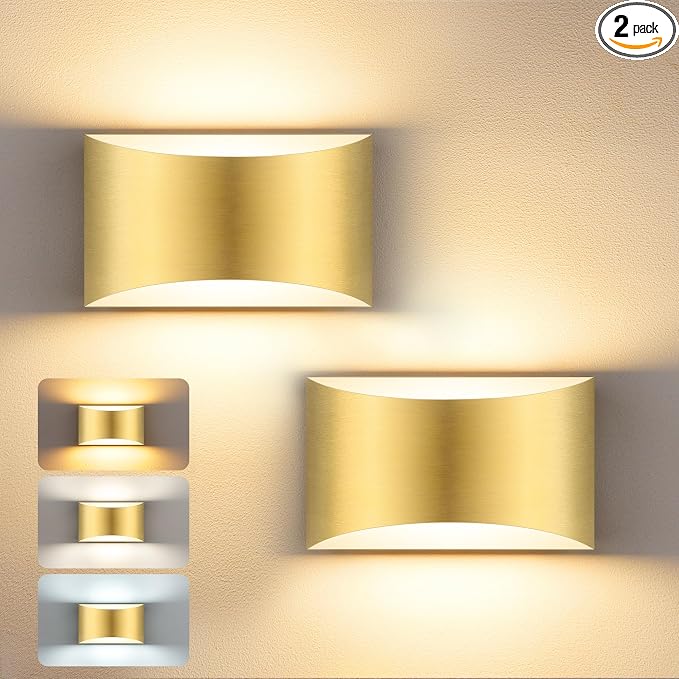 Battery Operated Wall Sconce Set of 2, Rechargeable Wall Lights | Gold Wireless Wall Mount Lights 3000K Bulbs, Touch & Remote Control, Clear Glass, Cordless Dimmable Indoor Lamp for Bedroom