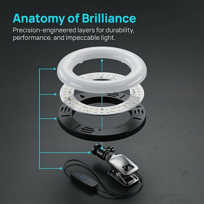 6" Ring Light with Desk Tripod Stand and Clip | Video Conference Lighting, Monitor Laptop Computer Compatible, Zoom Call Live Streaming, Remote Working Learning