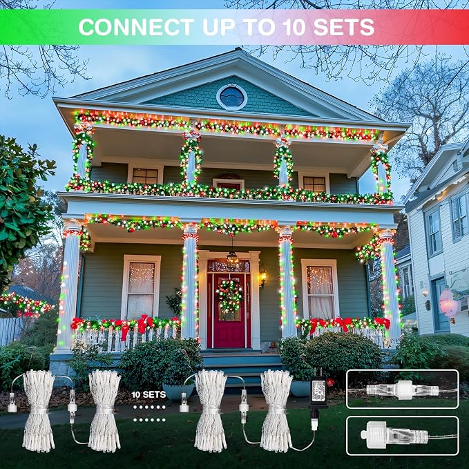 JMEXSUSS 163ft 500 LED Red White and Green Christmas Lights with 8 Modes | Clear Wire String Light Plug in with Remote Control, Christmas String Lights Outdoor Waterproof for Outside Tree Yard Wedding