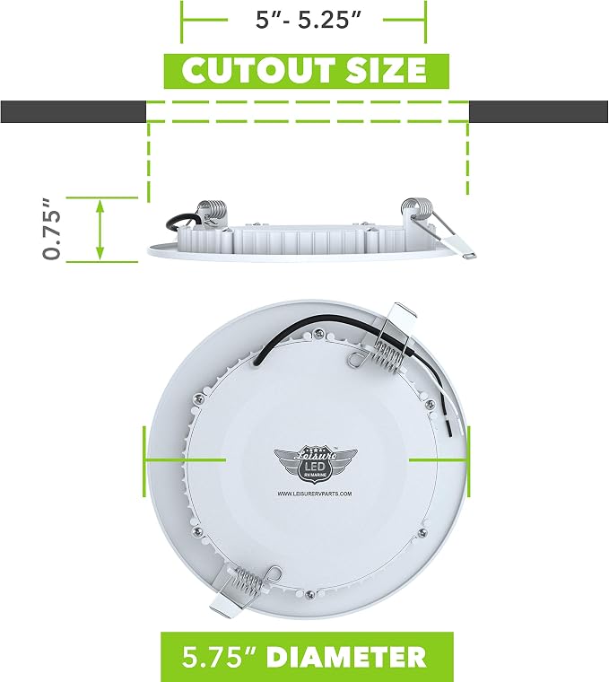 LeisureLED 5 Pack RV Boat Recessed Ceiling Light 720 Lumen Super Slim LED Panel Light DC 12V 5.75" 9W Full Aluminum Downlights 700 Lumen Warm (Warm White)