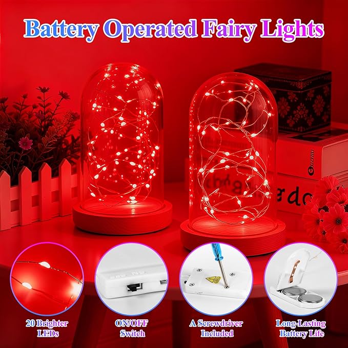 Lakumu 12-Pack Fairy Lights Battery Operated String Lights-7FT 20 LED,Waterproof Silver Wire Firefly Lights for Mason Jars DIY Bedroom Wedding Party Centerpiece Table Decor,6 Color