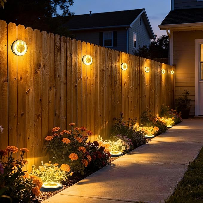 Joomer 2-in-1 Solar Lights Outdoor Waterproof, 8 Pack 8 LED, Warm White | Solar Powered Garden Lights Ground Disc Landscape Lighting for Patio Pathway Lawn Yard Driveway Walkway Deck Step