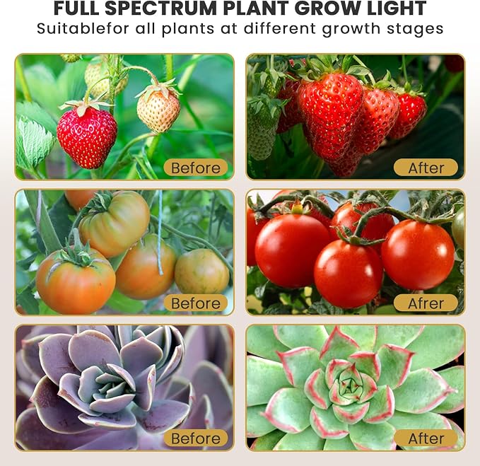 bseah Plant Grow Light for Indoor Plants, Full Spectrum Indoor Grow Light, 3 Modes & 10-Level Dimmable, Auto ON & Off Timer
