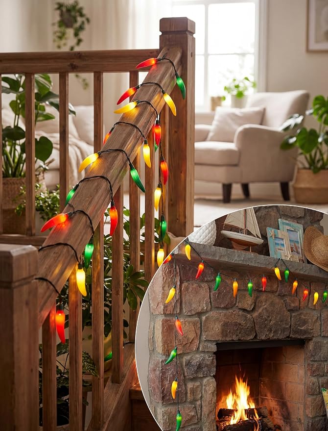 Multi-Colored Chili Pepper Halloween String Lights,13.6FT Chili Pepper Cluster Lights with 35 Chili Pepper Bulbs for Outdoor/Indoor Kitchen Garden Patio Christmas Decor