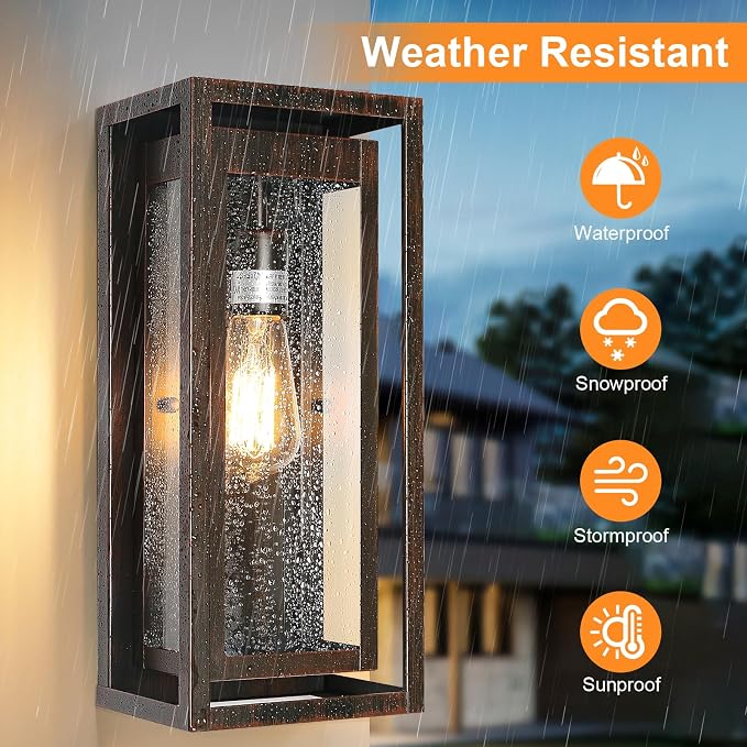 15" Outdoor Wall Lights, Distressed Brown Exterior Lighting | Large Size, Anti-Rust, Waterproof, Tempered Glass, Easy Installation, Modern & Classic Outdoor Sconces for House Porch Garage
