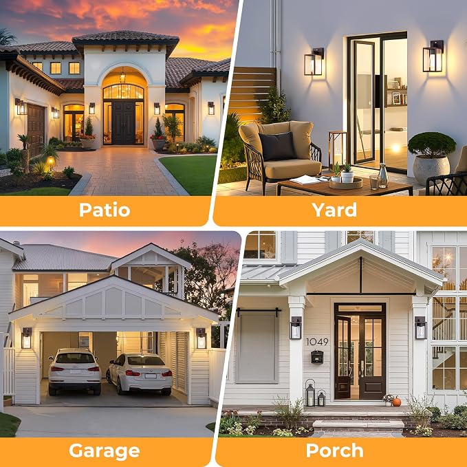 2 Pack Dusk to Dawn Outdoor Wall Light Fixtures, Exterior Porch Light, Waterproof Wall Sconces Lanterns, Sensor Lighting Wall Mount for House Doorway Garage, Dark Chocolate