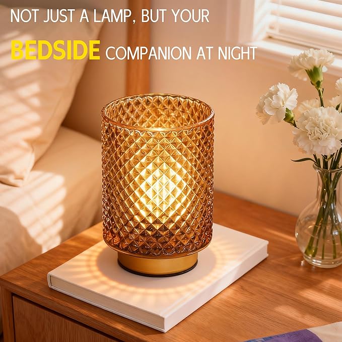 2 Pack Battery Decorative Operated Lamp,Small Accent Table Lamp with Timer for Bedside/Nightstand,Cordless Warm Ambiance Lamp with Warm White Bulb for Bookshelf/Entryway/Centerpiece Decor(Amber)