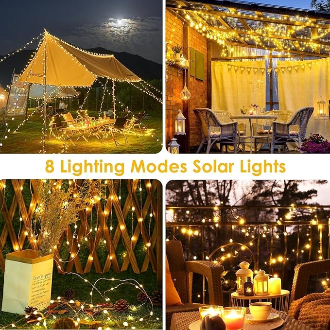 Solar Fairy Lights, 6 Pack Total 600LED 216FT Waterproof String Lights | Warm White, Copper Wire, 8 Lighting Modes Solar Twinkle Lights for Tree Garden Patio Party Outdoor Christmas Decorations