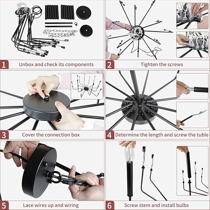 Black Chandelier, 12-Light Farmhouse Chandeliers for Dining Room, Classic Candle Ceiling Pendant Light Fixture for Living Room, Foyer, Kitchen Island, Bedroom, Entryway