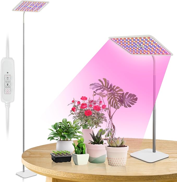 36W Grow Lights with Stand, Full Spectrum LED Plant Light, 12-59 Inch Height Adjustable Growing Lamp with Auto On/Off Timer 4H/8H/12H, 4 Dimmable Brightness | 252 LEDs Full Spectrum Plants Growing Light, 12-60" Height Adjustable Floor/Desk Lamp, 4 Dimm...