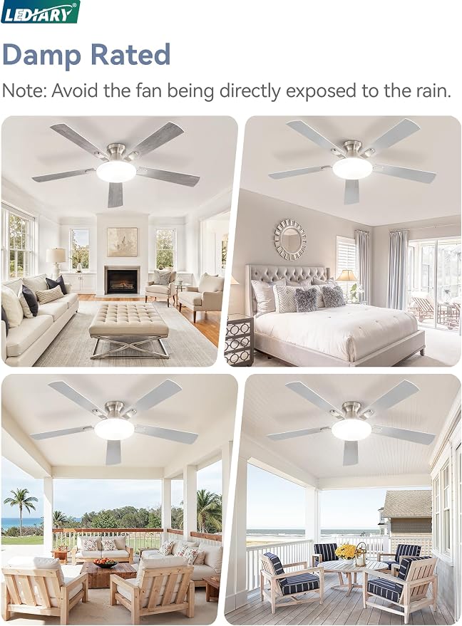 52 Inch Ceiling Fan with Lights and Remote, 30W 12" LED Panel Flush Mount Ceiling Fan, 6-Speed Quiet DC Motor Modern Low Profile Ceiling Fan with Reversible Blades for Bedroom, Living Room, Patio
