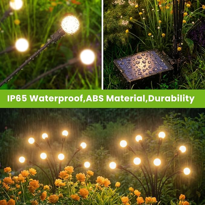 Solar Lights Outdoor(6 Pack,48 LEDs),Solar Lights Outdoor Waterproof for Garden Decor,4 Modes Firefly Light for Outdoor Decor,Big Bulb High Lumens Patio Decor,Sway by Wind,Gardening Gifts for Women