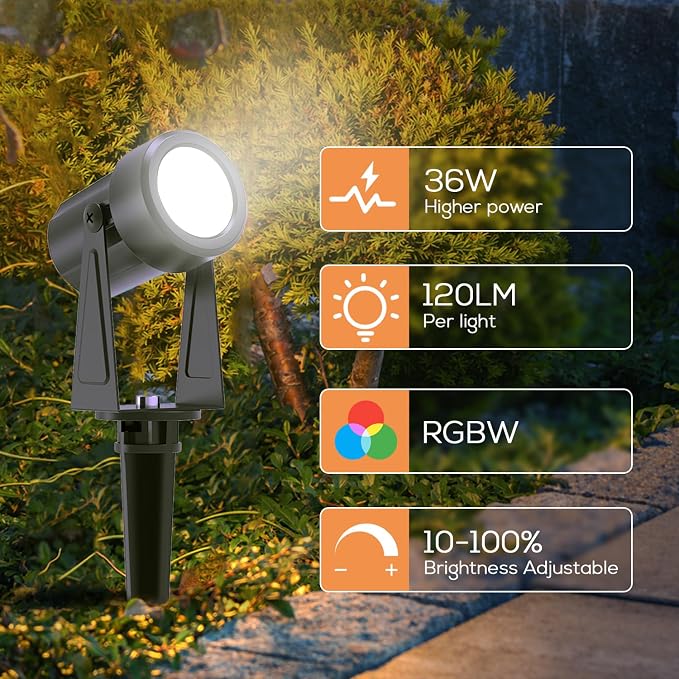 SUNTHIN Outdoor RGBW Landscape Lighting with Remote, Dusk to Dawn, 12 Pack | Outdoor LED Landscape Lighting with Remote Control, Color Changing Yard Lights, IP65 Waterproof for Garden, Trees, Lawn