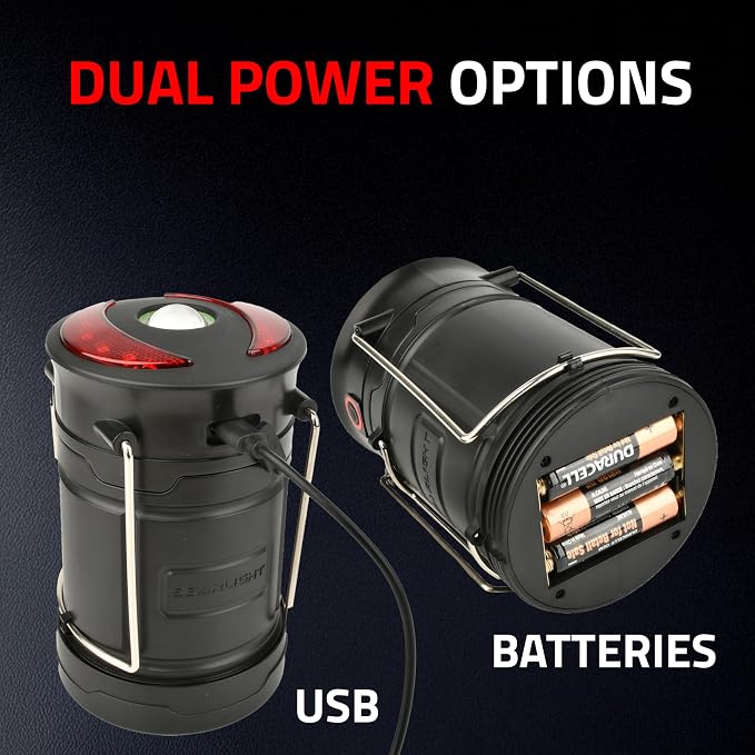 GearLight Rechargeable Camping Lantern - 2 Portable LED Lanterns with Magnetic Base and Foldable Hook for Emergency Use or Campsites, Essential Hurricane Survival Kit - Black