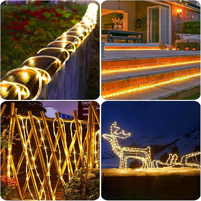 New Upgraded Solar Rope Lights 500 LED 170ft 19 Modes Solar Powered & USB Rechargeable String Lights Outdoor Waterproof with Remote Timer Dimmable for Pool Yard Party Wedding Christmas (500LED-Warm)