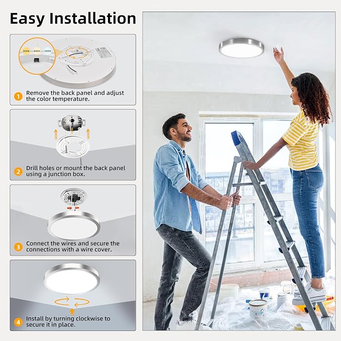 Hlite 12 inch Flush Mount LED Ceiling Light Fixture,2400LM,3CCT,6 Pack | 24W Super Slim Light Fixtures Ceiling Mount 3000K/4000K/5000K Selectable,Light Fixtures for Kitchen,Bedroom,Nickel