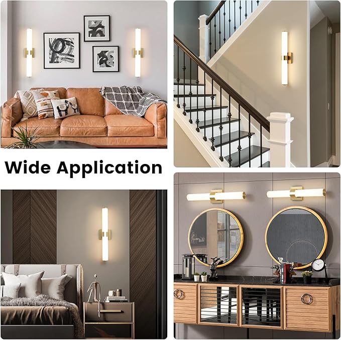 Bathroom Vanity Light Fixtures Over Mirror - 22.8 Inch Gold Bathroom Light Fixtures with Acrylic Shade 18W Dimmable 5CCT LED Vanity Light Modern Bathroom Sconces