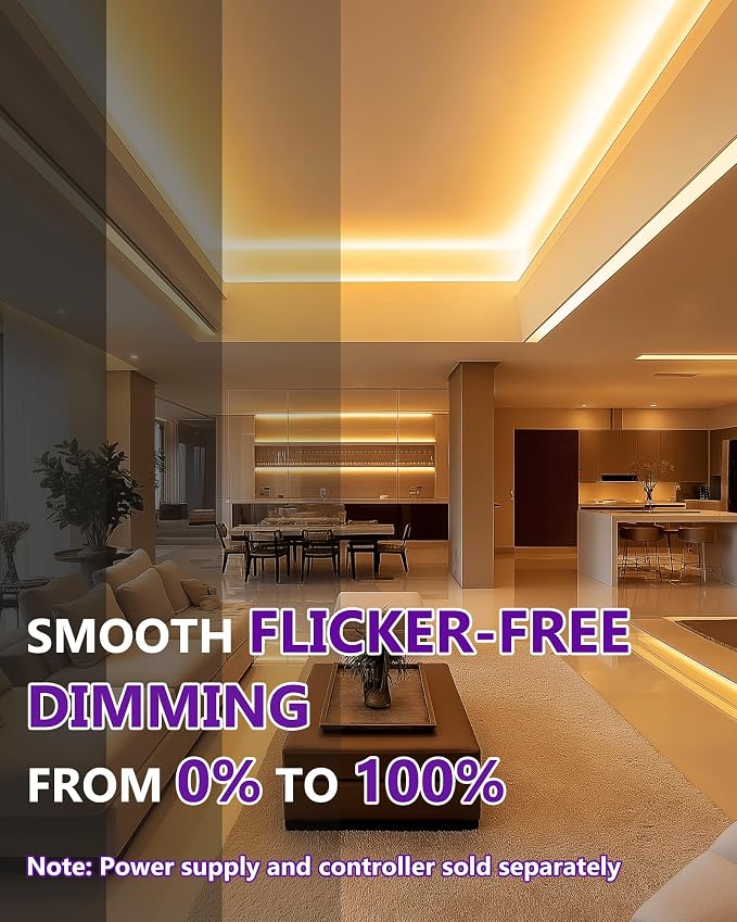HitLights COB LED Strip Lights Warm White 3000K, 16.4ft 12V Tape, UL Listed | 2640 LEDs, 426 lm/ft, CRI 90+, IP30, High Density, Cuttable, Rope Lighting for Kitchen Cabinets, Power Source Not Included