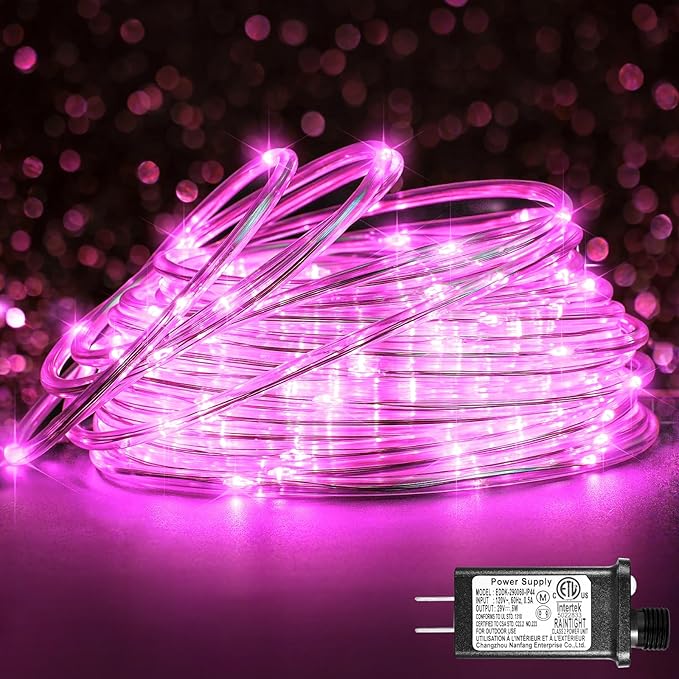 66FT 200 LED Rope Lights Outdoor Waterproof, Connectable Rope Lights for Outside with 8 Modes, Flexible String Lights for Indoor Garden Backyard Patio Pool Tree Holiday Decor - Pink