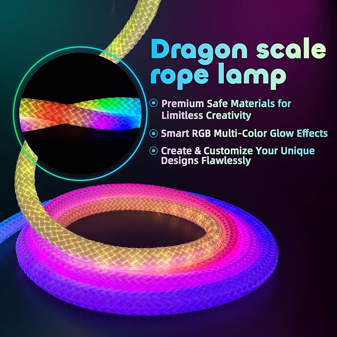 16.4ft LED Neon Rope Lights, Waterproof Music Sync Strip Lights with Remote & APP Control, USB-Powered Flexible Lighting for Christmas Halloween Decor, Gaming Room Bedroom Indoor Outdoor Decoration