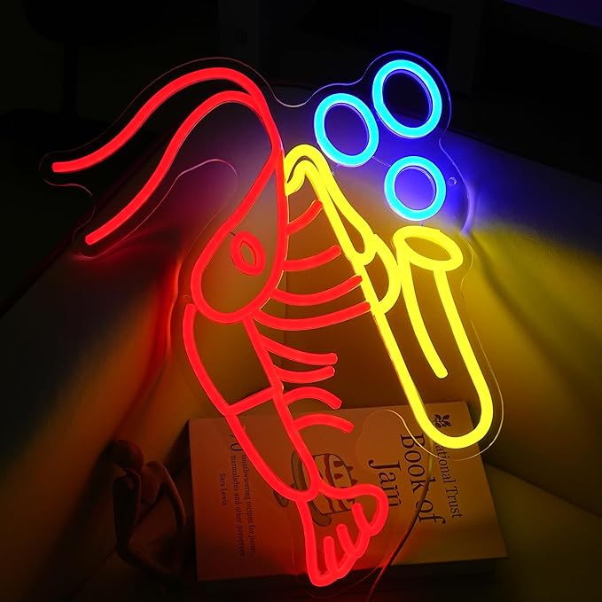Lobster Saxophone Neon Sign for Wall Decor Jazz Music Neon Light Sign Vintage Jazz Shrimp LED Light Sign for Classroom Office Party Bedroom Man Cave Decor